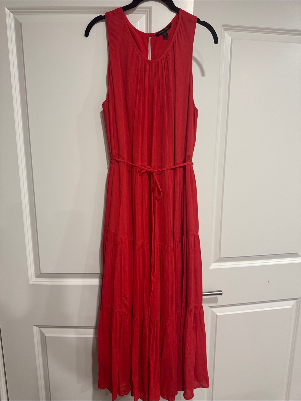 Banana Republic Red Sleeveless Tiered Maxi with Tie Waist